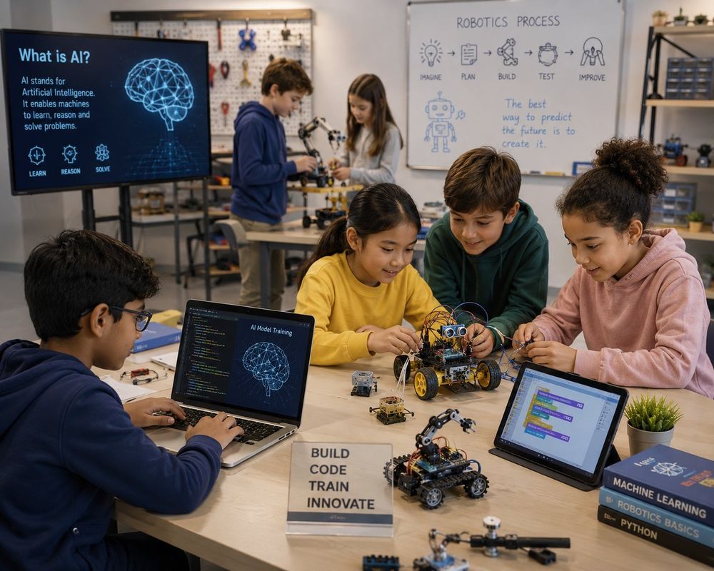Students building robots and learning AI in an Esdar classroom